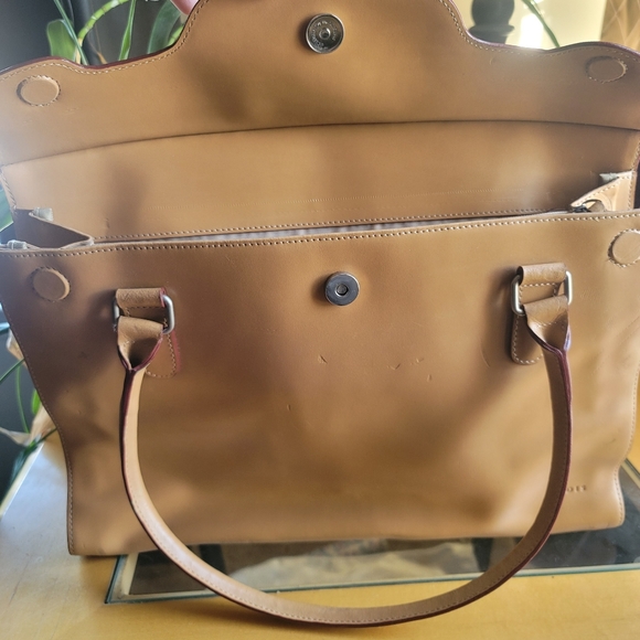 Lodis Audrey Leather Briefcase Shoulder bag Tan with red - Picture 6 of 16
